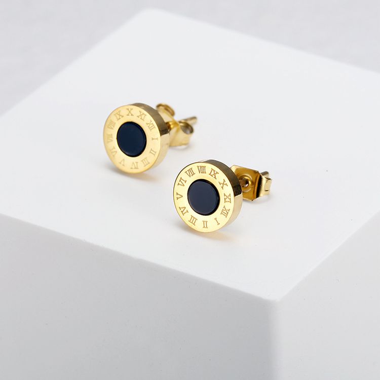 Wholesale Fashion Roman Numerals Titanium Stud Earrings for Women
