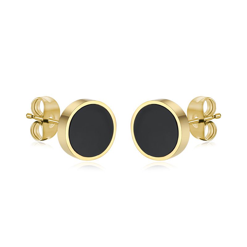 18K Genuine Gold Plated Acrylic Black Titanium Steel Stud Earrings | Wholesale Jewelry Only 0
