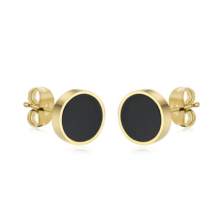 18K Genuine Gold Plated Acrylic Black Titanium Steel Stud Earrings