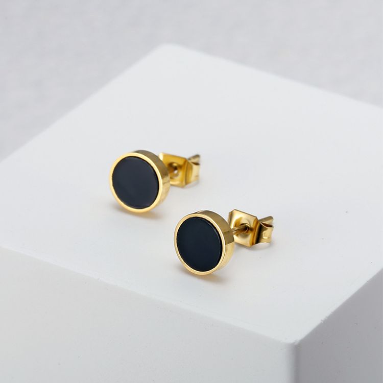 18K Genuine Gold Plated Acrylic Black Titanium Steel Stud Earrings
