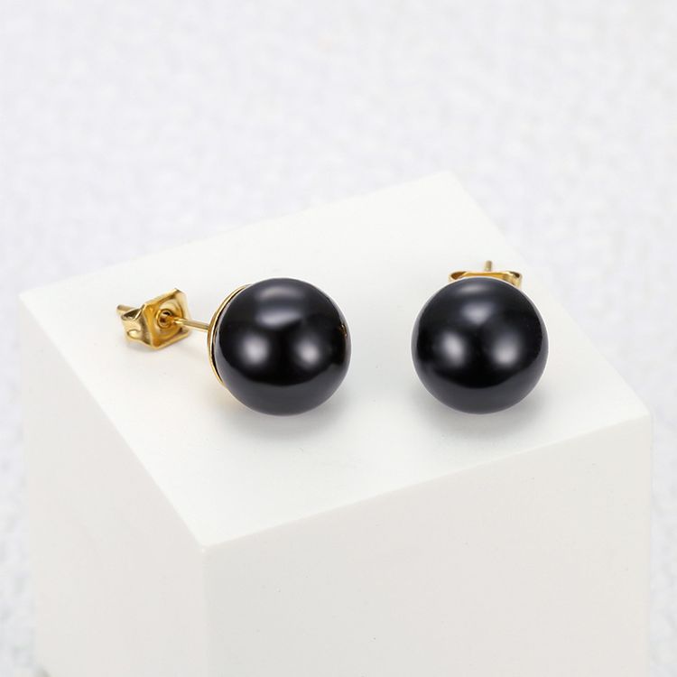 Trendy Artificial Pearls 18k Gold Plated Titanium Steel Women's Stud Earrings