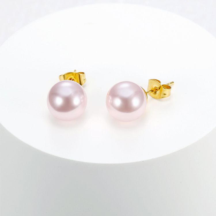 Trendy Artificial Pearls 18k Gold Plated Titanium Steel Women's Stud Earrings