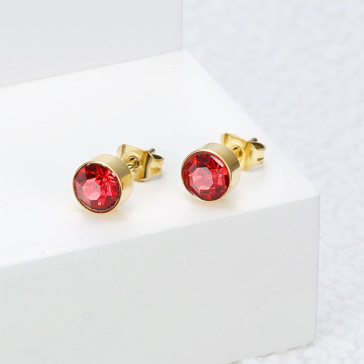 Fashion Cubic Zirconia Titanium Steel Women's Stud Earrings 18k Gold Plated Wholesale