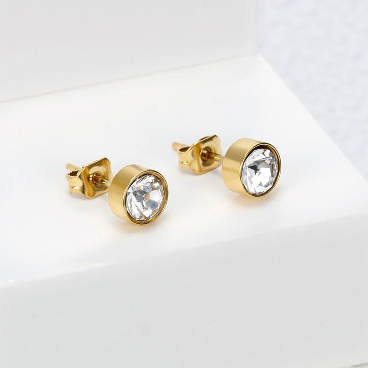 Fashion Cubic Zirconia Titanium Steel Women's Stud Earrings 18k Gold Plated Wholesale