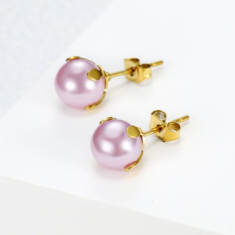 Fashion Artificial Pearl 18k Gold Plated Stainless Steel Stud Earrings