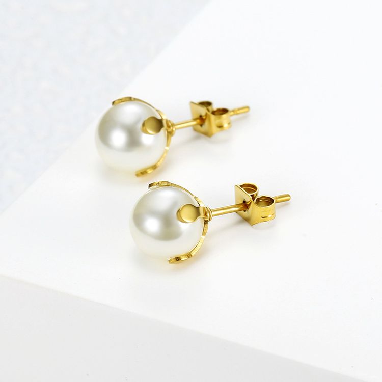 Fashion Artificial Pearl 18k Gold Plated Stainless Steel Stud Earrings