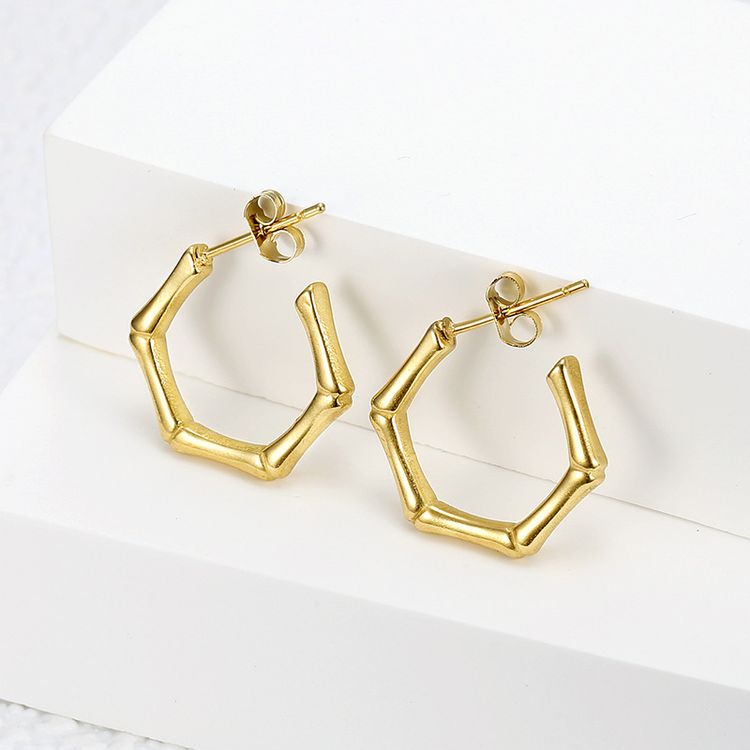 Fashion Bamboo Titanium 18k Gold Plated Women's Wholesale Stud Earrings
