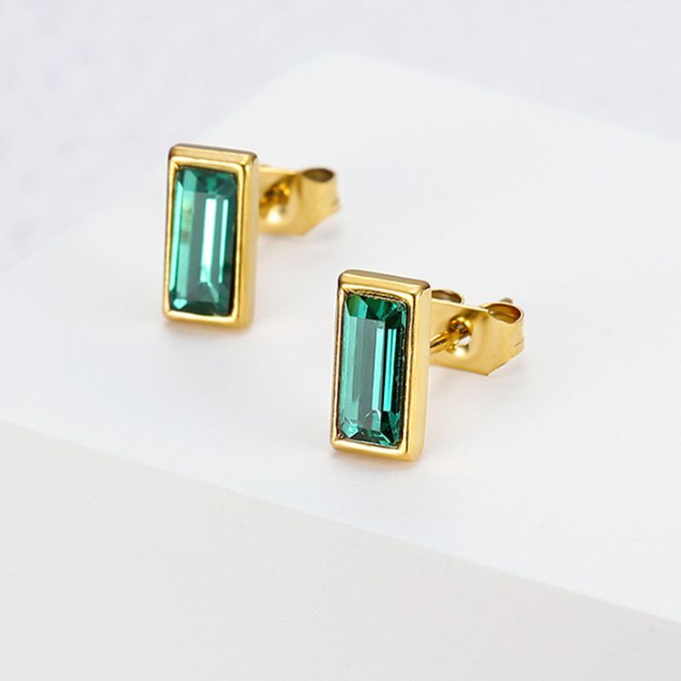 Fashion Square Zirconia Titanium Steel 18k Gold Plated Women's Stud Earrings