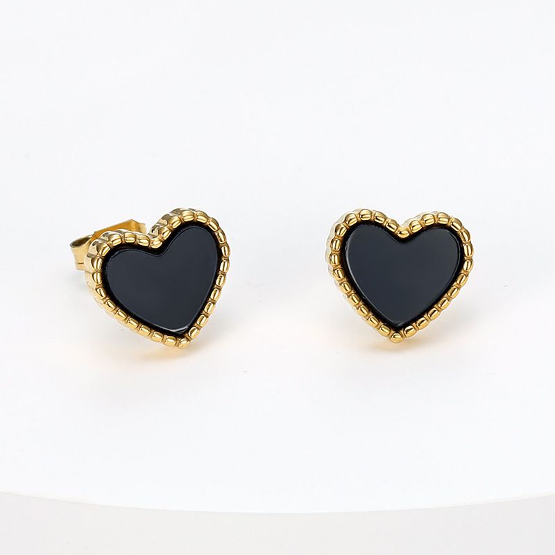 18k Gold Plated Korean style peach heart love titanium steel ladies earrings | Wholesale Jewelry Only 0