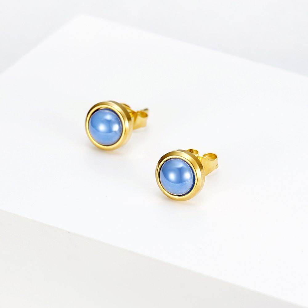 French Vintage Elegant Blue Zirconia Stainless Steel Stud Earrings 18k Gold Plated | Wholesale Jewelry Only 0