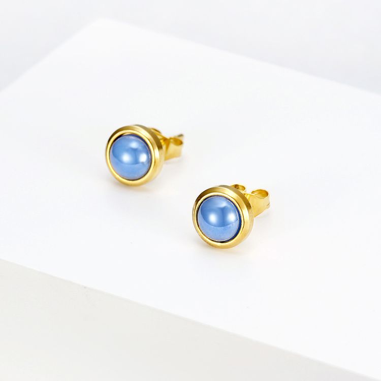 French Vintage Elegant Blue Zirconia Stainless Steel Stud Earrings 18k Gold Plated
