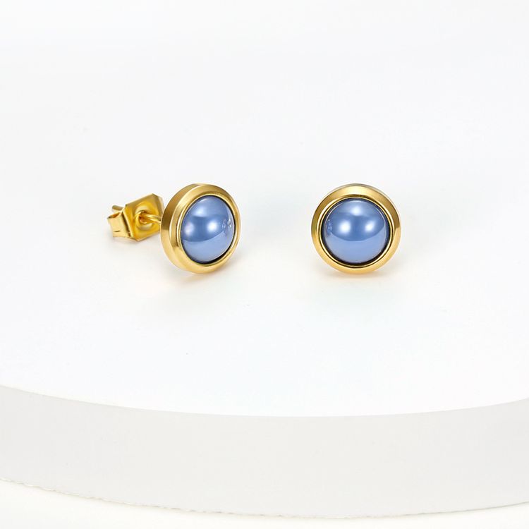 French Vintage Elegant Blue Zirconia Stainless Steel Stud Earrings 18k Gold Plated