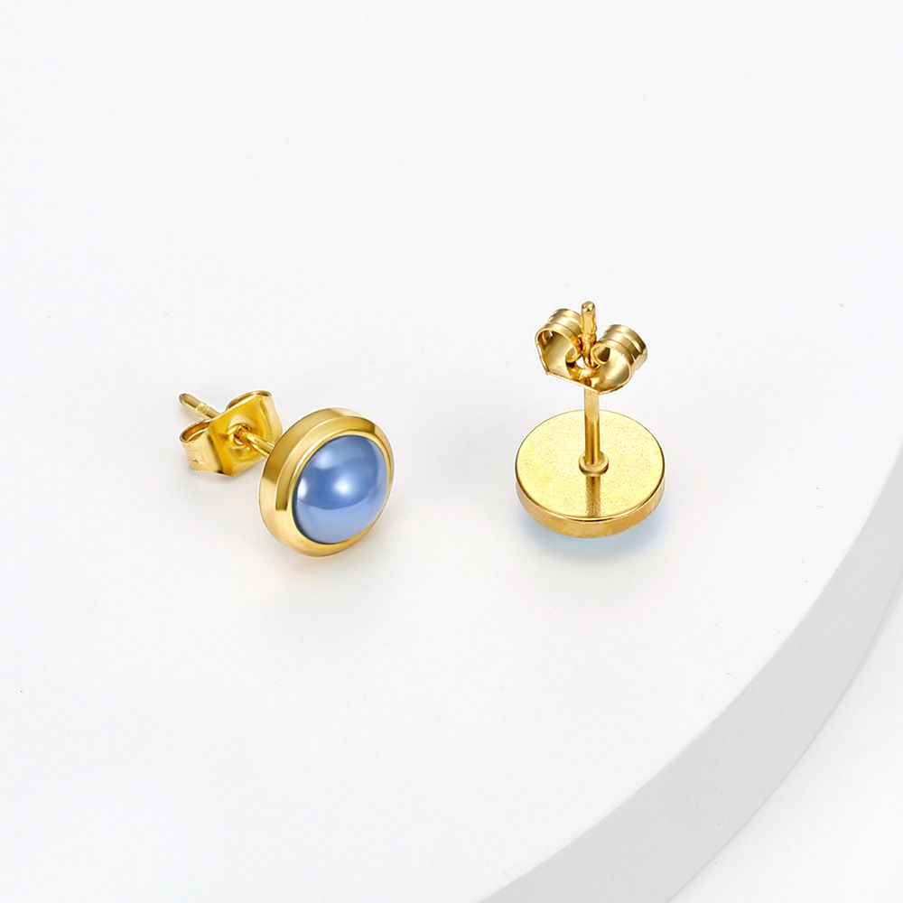 French Vintage Elegant Blue Zirconia Stainless Steel Stud Earrings 18k Gold Plated | Wholesale Jewelry Only 3