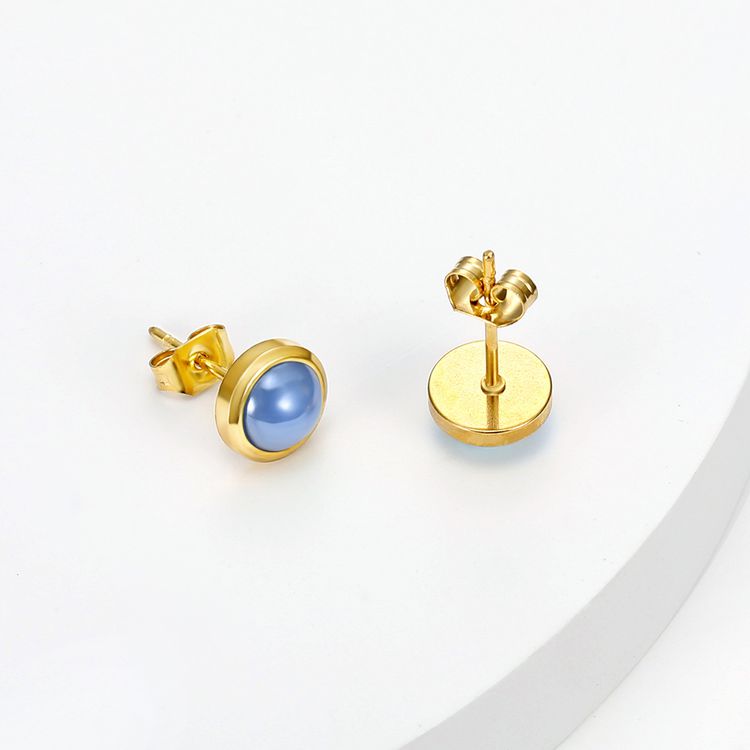 French Vintage Elegant Blue Zirconia Stainless Steel Stud Earrings 18k Gold Plated | Wholesale Jewelry Only 3