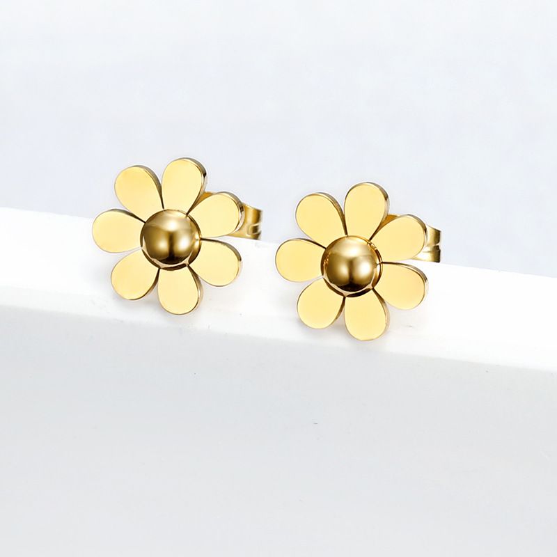 Niche Elegant 18k Gold Plated Sunflower Stud Earrings for Women Titanium Earrings | Wholesale Jewelry Only 0
