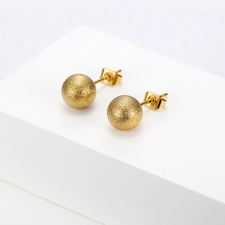 Fashion Gold Small Round Ball Premium Metal Women's Stainless Steel Earrings