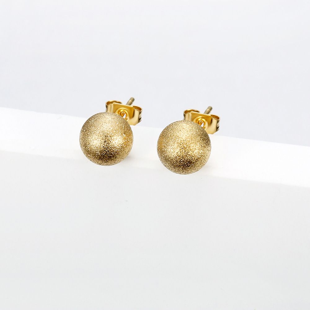Fashion Gold Small Round Ball Premium Metal Women's Stainless Steel Earrings | Wholesale Jewelry Only 1