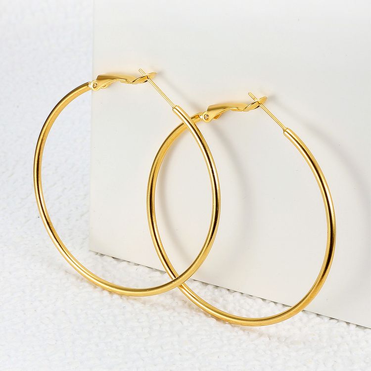 Fashion Gold Large Circle 18k Gold Women's Stainless Steel Clip Earrings Wholesale