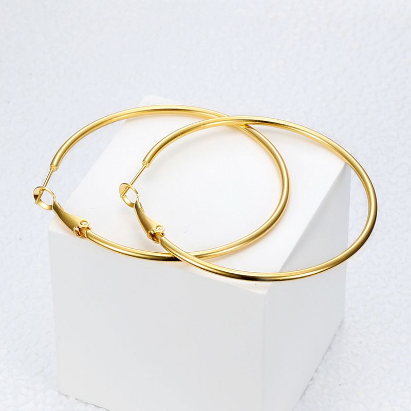 Fashion Gold Large Circle 18k Gold Women's Stainless Steel Clip Earrings Wholesale | Wholesale Jewelry Only 2