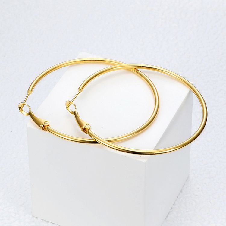 Fashion Gold Large Circle 18k Gold Women's Stainless Steel Clip Earrings Wholesale | Wholesale Jewelry Only 2