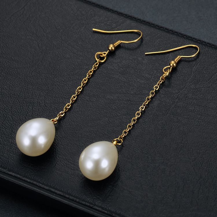 Fashion Creative Artificial Pearls 18k Gold Plated Stainless Steel Earrings