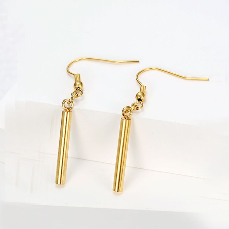New Vintage Stripes 18k Gold Plated Long Post Titanium Steel Earrings for Women