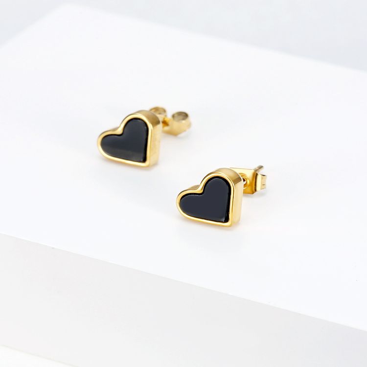 New black love heart peach heart female wholesale 18k gold plated titanium steel earrings