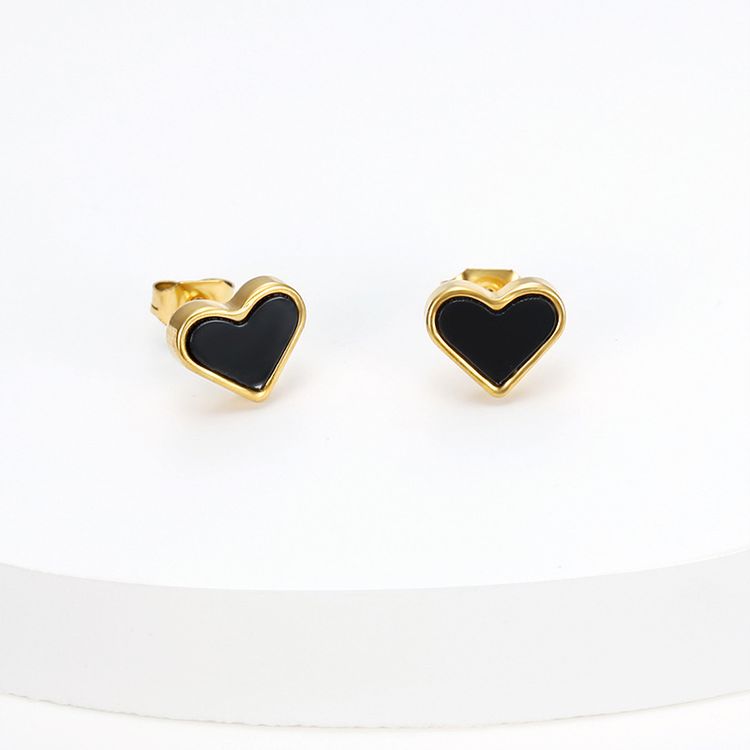 New black love heart peach heart female wholesale 18k gold plated titanium steel earrings