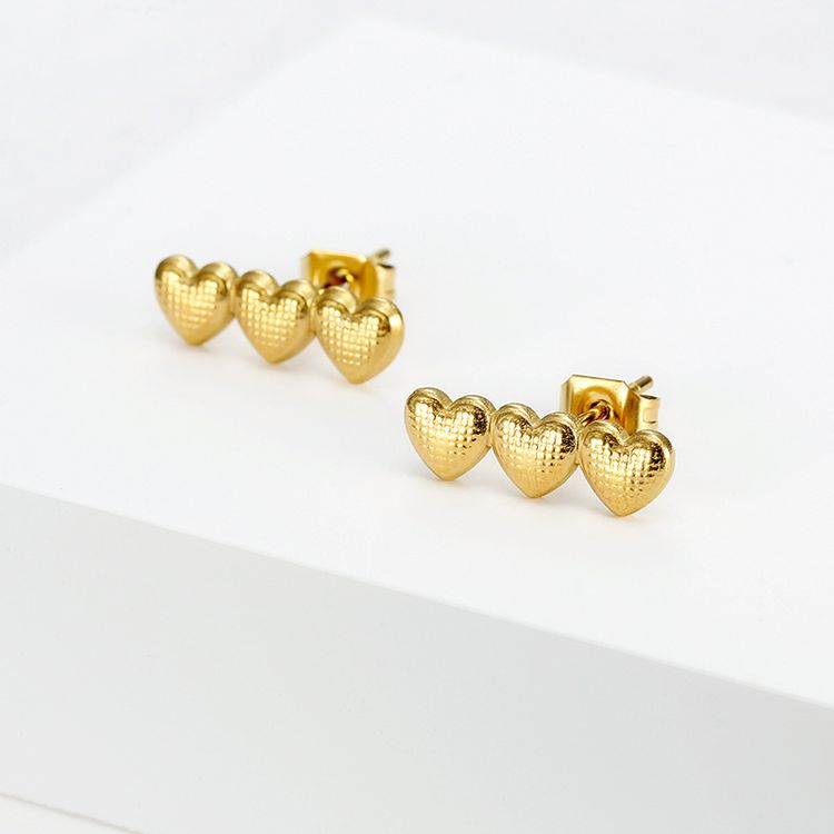 Women's Titanium Steel Heart Golden Peach Stud Earrings
