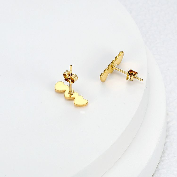 Women's Titanium Steel Heart Golden Peach Stud Earrings