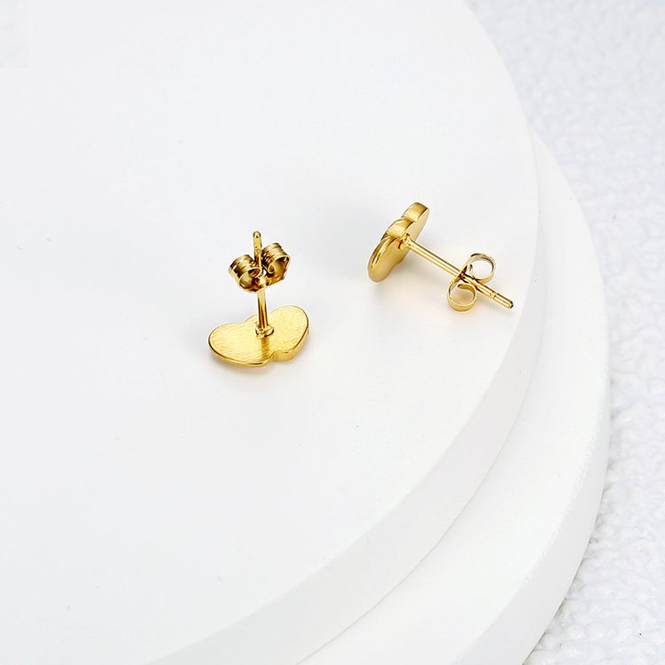 Stainless Steel Peach Heart 18k Gold Plated Women's Stud Earrings Wholesale