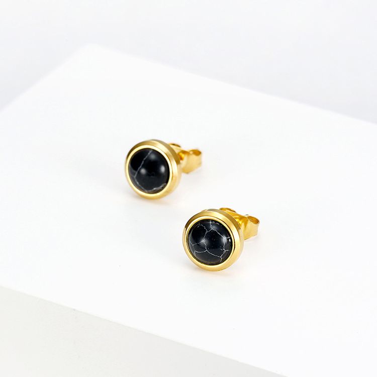 Vintage Inlaid Zirconia Earrings Titanium Round Onyx Red Bean Earrings