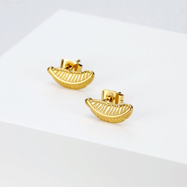Wholesale Fashion Feather 18k Gold Plated Stainless Steel Stud Earrings