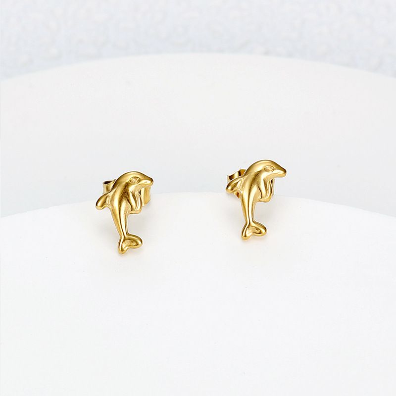 Golden Dolphin Titanium Wholesale Stud Earrings for Women | Wholesale Jewelry Only 1