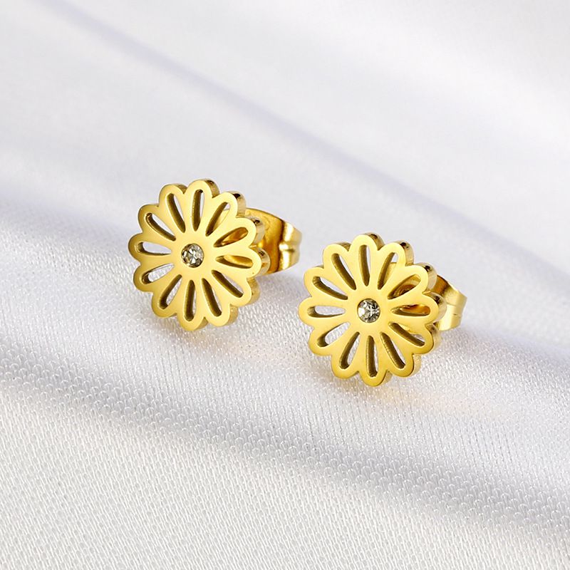 Snowflake Titanium Zirconia 18k Gold Plated Stud Earrings | Wholesale Jewelry Only 0