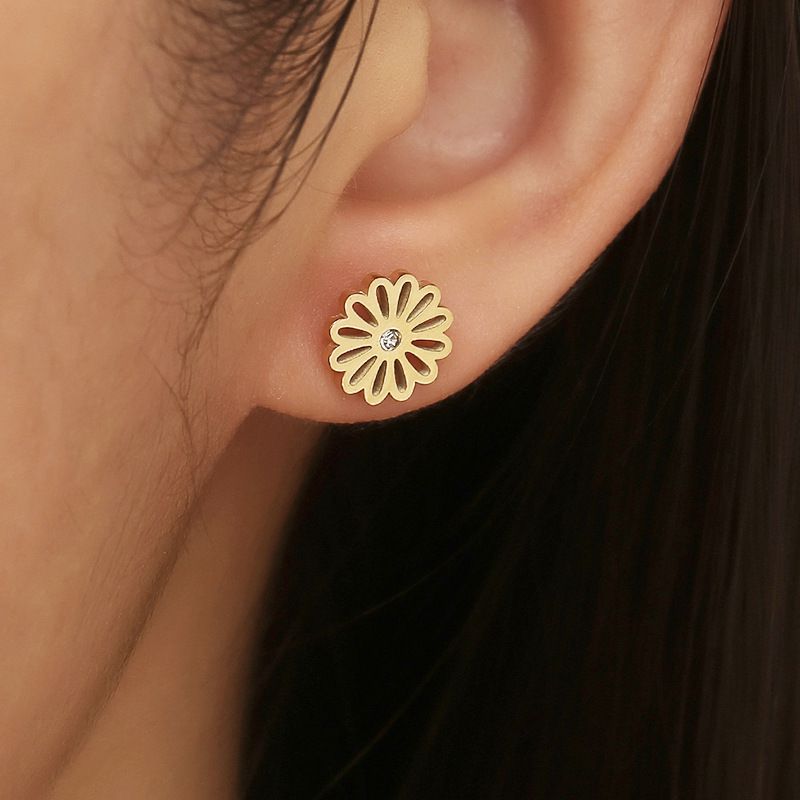 Snowflake Titanium Zirconia 18k Gold Plated Stud Earrings | Wholesale Jewelry Only 1