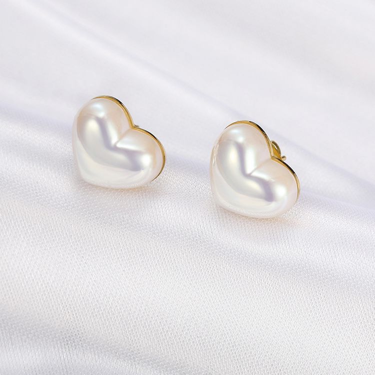 Fashion Heart Artificial Pearl Stainless Steel Earrings