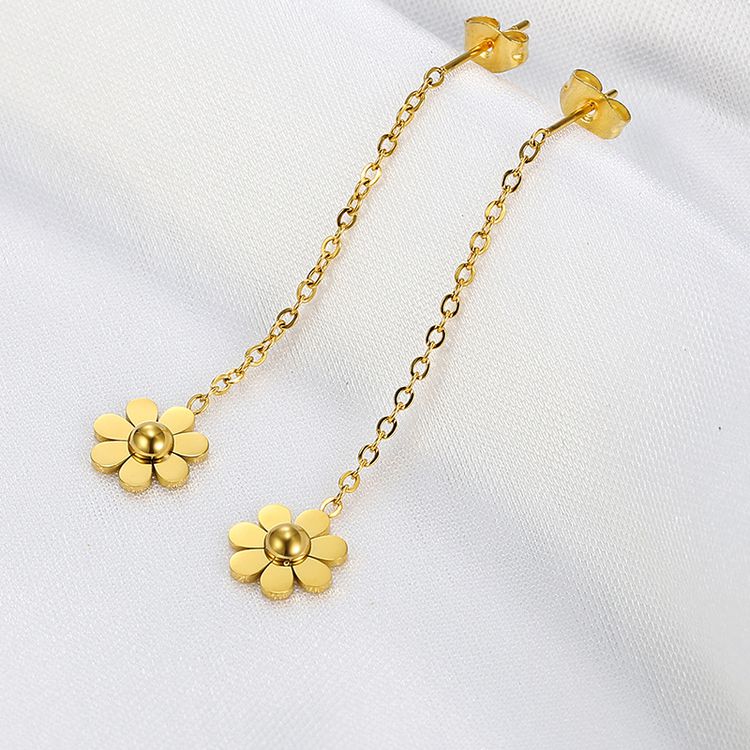 Wholesale Fashion Sunflower 18k Gold Plated Titanium Earrings