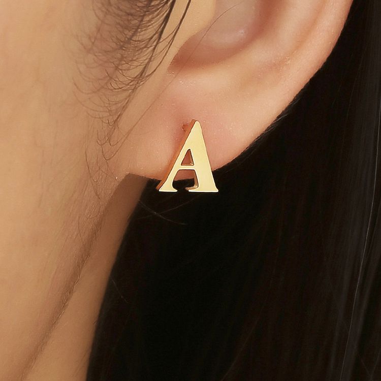 Fashion 18k Gold Plated Letter A Women's Titanium Earrings