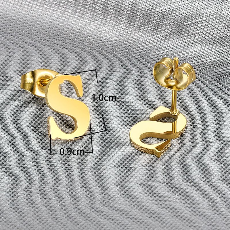 Trendy 18k Gold Plated Wholesale Letter S Women's Titanium Earrings | Wholesale Jewelry Only 2