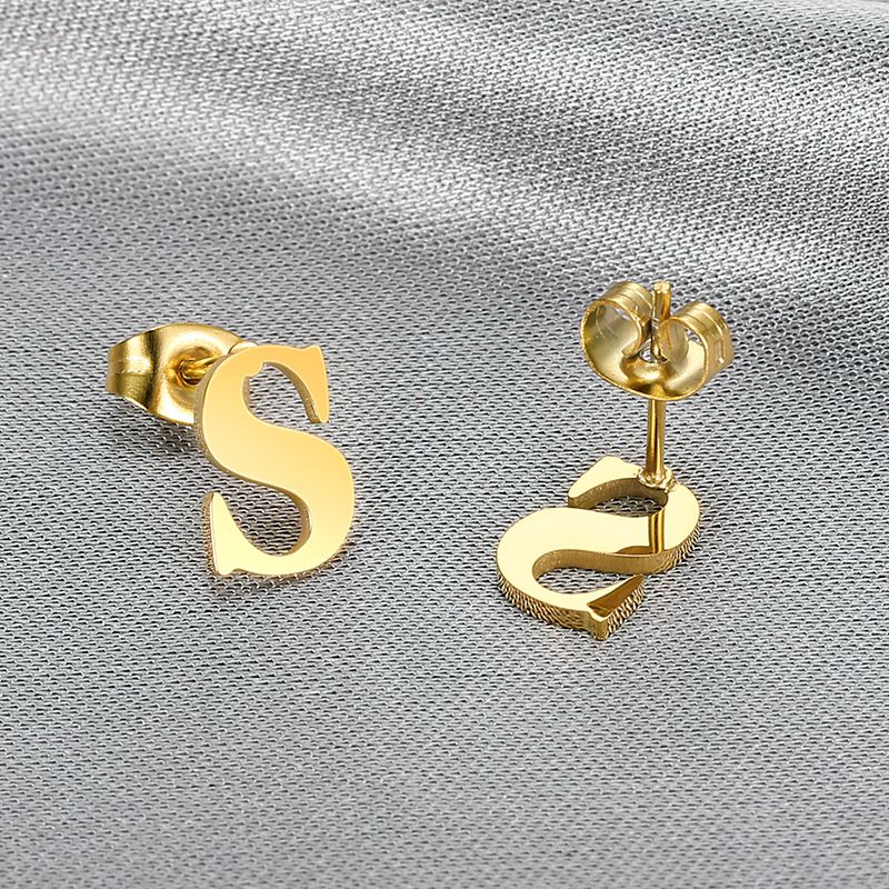 Trendy 18k Gold Plated Wholesale Letter S Women's Titanium Earrings | Wholesale Jewelry Only 3