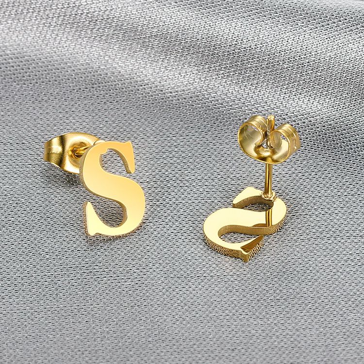 Trendy 18k Gold Plated Wholesale Letter S Women's Titanium Earrings | Wholesale Jewelry Only 3