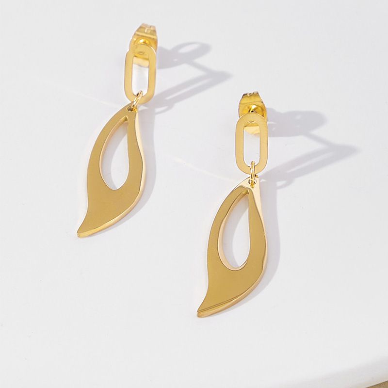 Fashion Leaf Ladies Earrings Titanium Steel Plated 18k Gold | Wholesale Jewelry Only 0
