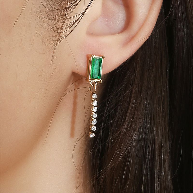 European Style Green Zirconia Tassel Women's Stainless Steel Earrings | Wholesale Jewelry Only 1