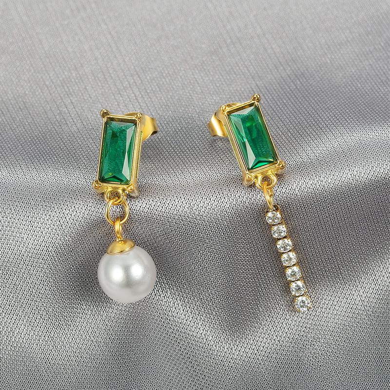 European Style Green Zirconia Tassel Women's Stainless Steel Earrings | Wholesale Jewelry Only 3