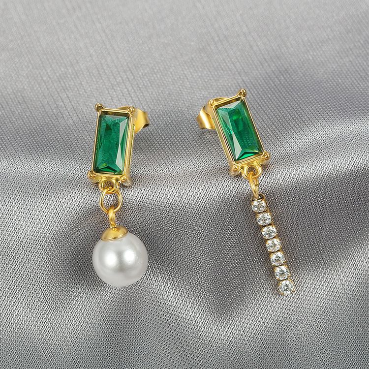 European Style Green Zirconia Tassel Women's Stainless Steel Earrings | Wholesale Jewelry Only 3