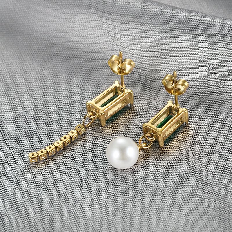 European Style Green Zirconia Tassel Women's Stainless Steel Earrings | Wholesale Jewelry Only 4