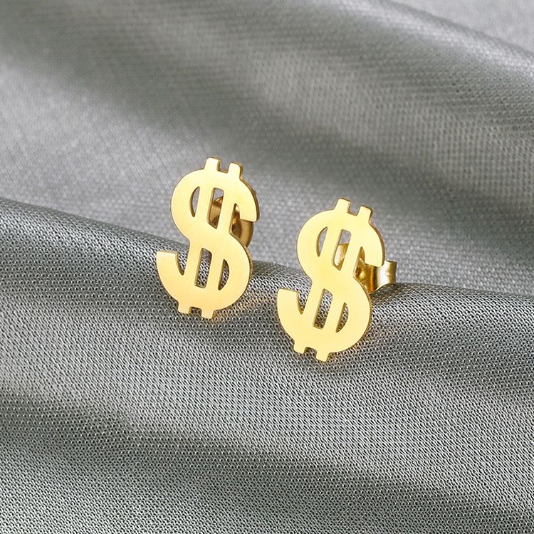 Wholesale Currency Symbols 18k Gold Plated Titanium Stud Earrings