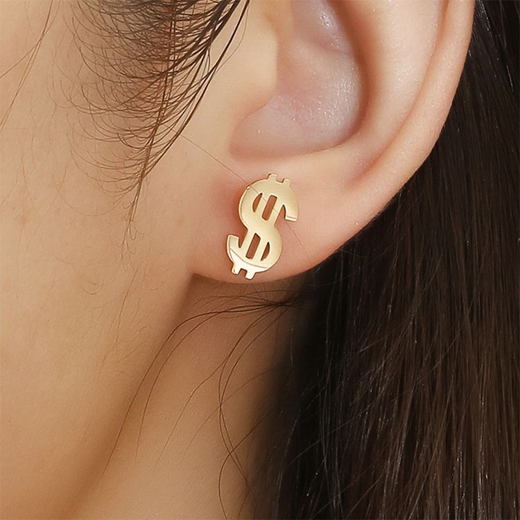 Wholesale Currency Symbols 18k Gold Plated Titanium Stud Earrings
