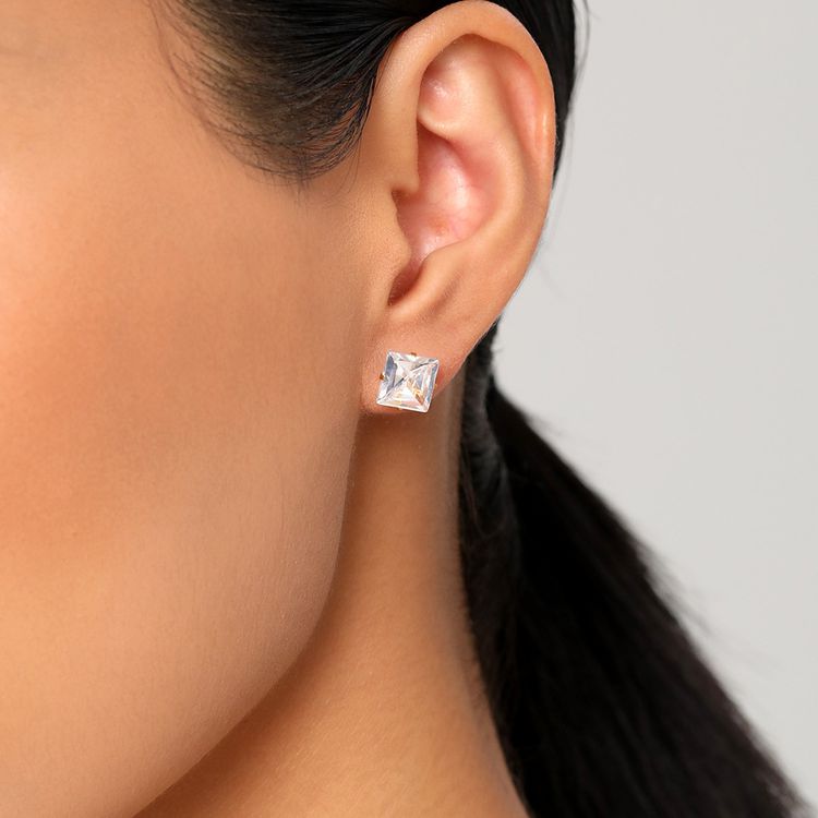 Explosive square zirconia titanium steel earrings wholesale
